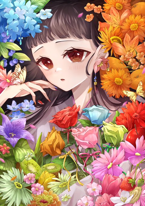 「black hair hydrangea」 illustration images(Latest)