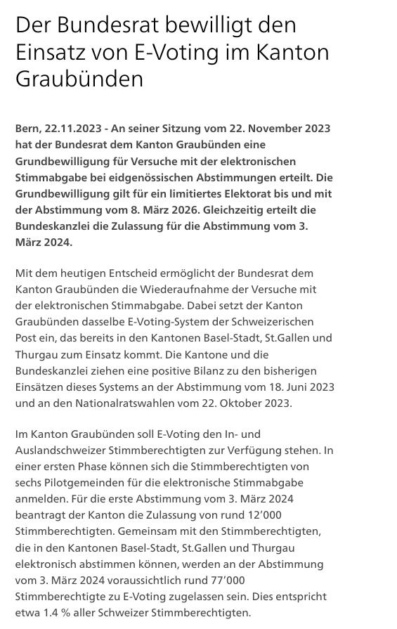barbouillech's tweet photo. "Der Bundesrat bewilligt den Einsatz von E-Voting im Kanton Graubünden"

Brilliant. 🗳️ 

#noevoting https://t.co/WNPg0zXBoI
