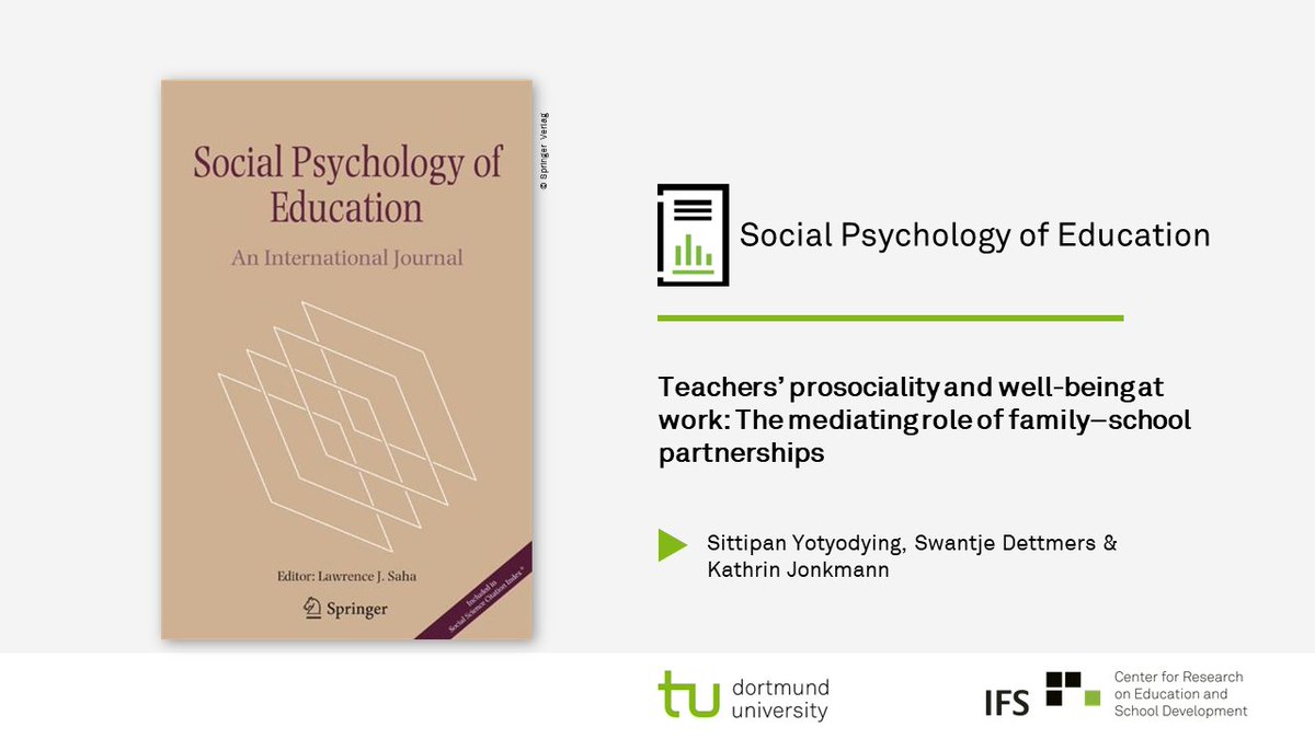 IFS_TU_Dortmund's tweet photo. Is teachers’ #prosociality associated with their well-being at work and is this connection mediated by teachers’ engagement in family–school partnerships? More on this topic in this #openaccess article ➡️ https://t.co/fxY7VMFFuV https://t.co/SovucpRdK6