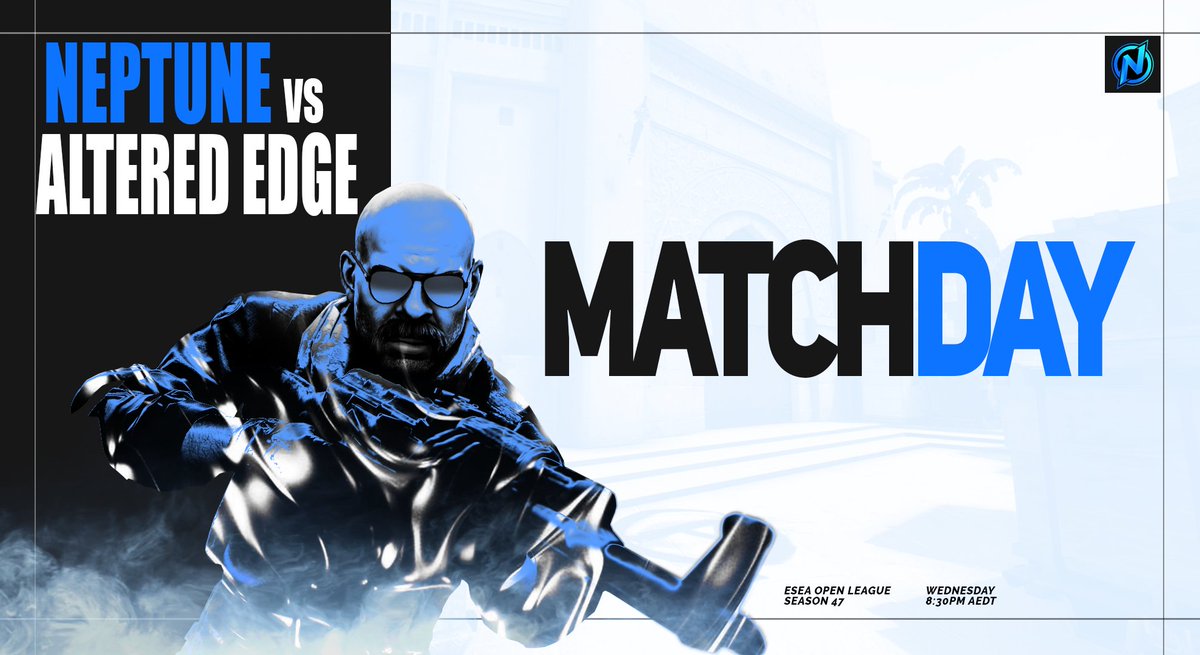 NeptuneESC's tweet photo. {#GAMEDAY}

Tonight we face against @AlteredEdgeAU. Hoping to bounce back after our loss. Good Luck!🤝💙

⏰ 8:30PM
📺 https://t.co/BcficeYaho

#NeptuneRises #NeptuneCSGO https://t.co/aDil3RBIan