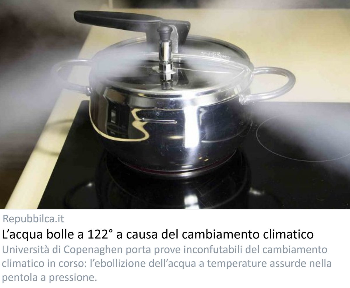 repubbilca's tweet image. Scienza e Propaganda. Esperimento portato a termine a Copenhghen: alle pressioni elevate di una pentola sigillata l'acqua può bollire anche a 122°. "Di quali altre evidenze abbiamo bisogno? Il cambiamento climatico è la terrificante causa di tutto ciò".
[di Mollier Spostati]