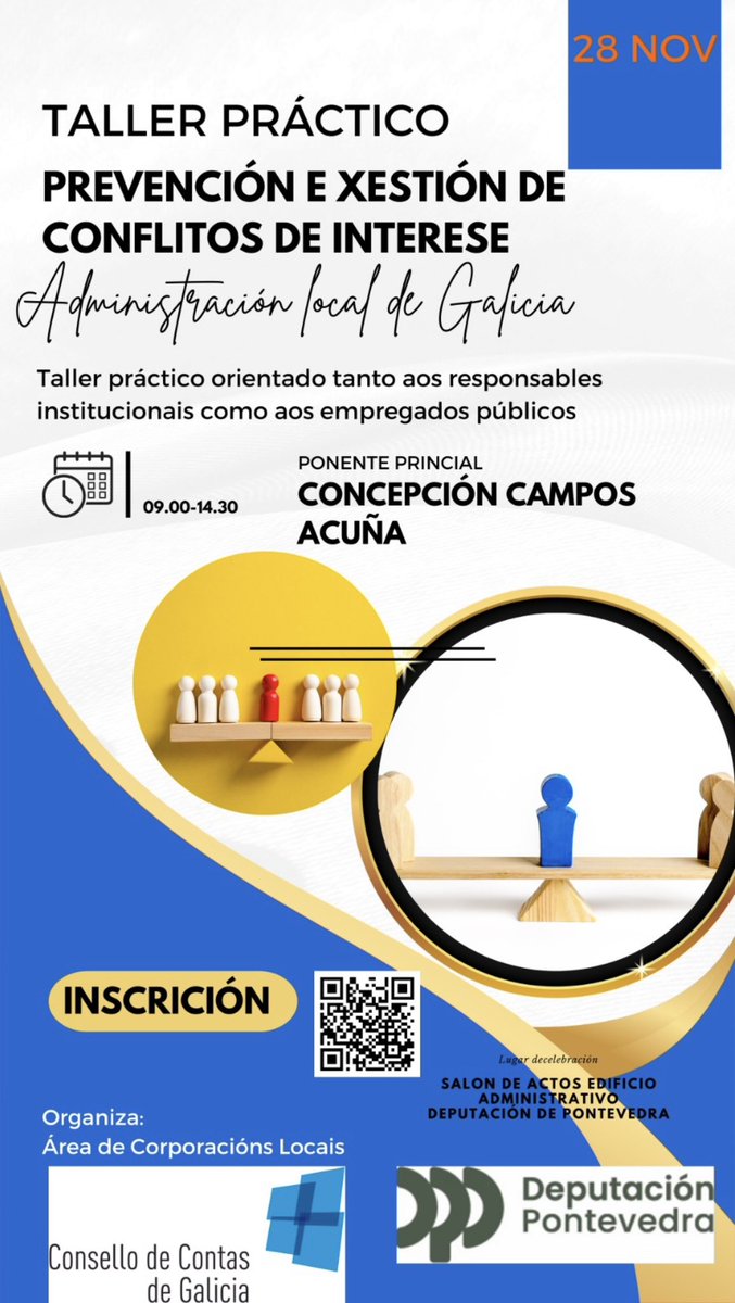 mccamposacunha's tweet photo. #ConflictosdeIntereses, un placer impartir el Taller para la prevención y gestión en los #FNGEU, de la mano del #ConsellodeContas @Simonregov y la @depo_es , nos vemos el 🗓️ 28N https://t.co/Eh54xwj6Uw https://t.co/P4g6PSeeul