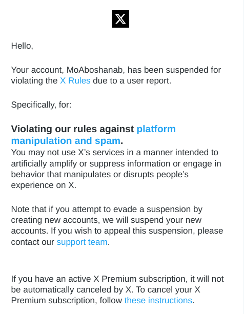 VISXAhq's tweet photo. 🚨 Urgent Appeal for Account Support 🚨

Hi @X  @Support  @elonmusk  Team,

Hey everyone,

I hope this message finds you well. Unfortunately, our CEO Twitter account,

@MoAboshanab, has been suspended due to a user report.

😔 We are actively working to resolve this issue, and your support can make a huge difference!

https://t.co/XWgyjafRRW

🔒 The account is verified by ID and is personally managed by our CEO. However, we've hit a roadblock in reaching out to the support team for assistance.

In today's world, everything seems to be managed by AI, and it's challenging to connect with a real person.

🙏 Your comments and reshares can play a crucial role in bringing attention to this matter and helping me regain access to my account. Let's amplify our collective voice to ensure that my case is reviewed and resolved by the Twitter Support Team.

Thank you for your understanding and support.

🌟 Let's work together to bring @MoAboshanab back!

#SupportMoAboshanab #TwitterHelp #AccountRecovery 🤞

#twitter #xanab