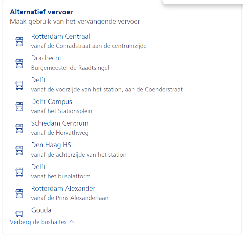 Quakke's tweet photo. @NS_online 
Hoi!
Ik heb het niet nodig, dus is puur ter informatie voor jullie. Heb het eerder ook al ergens gezien bij andere werkzaamheden, maar als er te veel NS-bushaltes zijn wordt niet alles in de lijst getoond omdat deze te lang is voor wat op de website is geprogrammeerd. https://t.co/pEs3SuRKwH