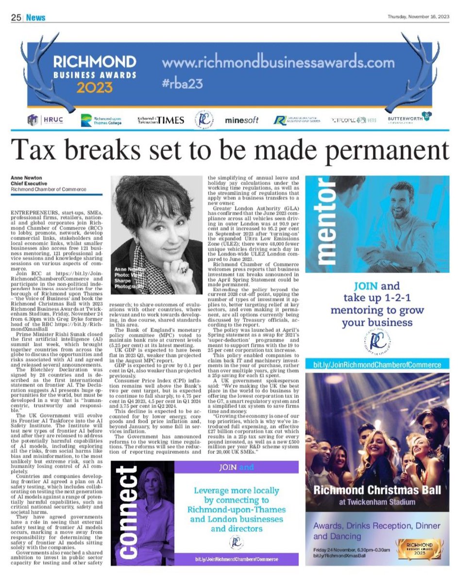 chamberrichmond's tweet photo. Budget Statement today and company directors looking forward to business friendly outcomes such NI reductions and VAT threshold reductions…
This week’s press page on AI summit, Bank of England MPC maintains rates as inflation continues to fall and business expectations of budget https://t.co/Ukic6vIQ6H