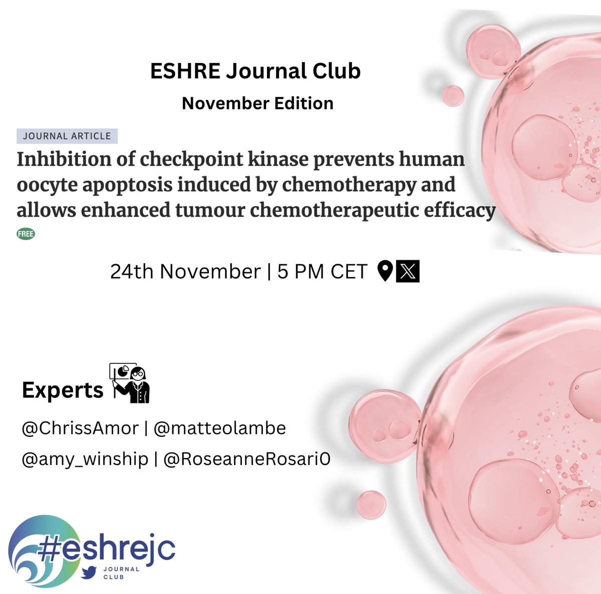 Nov #ESHREjc is approaching! Seatbelts fastened? 🚗 ‼️Do checkpoint kinase inhibitors have chemo-protective effects on human oocytes? ‼️ How this will affect #FertilityPreservation? 🔗 Free access: academic.oup.com/humrep/article… See you then @ESHRE