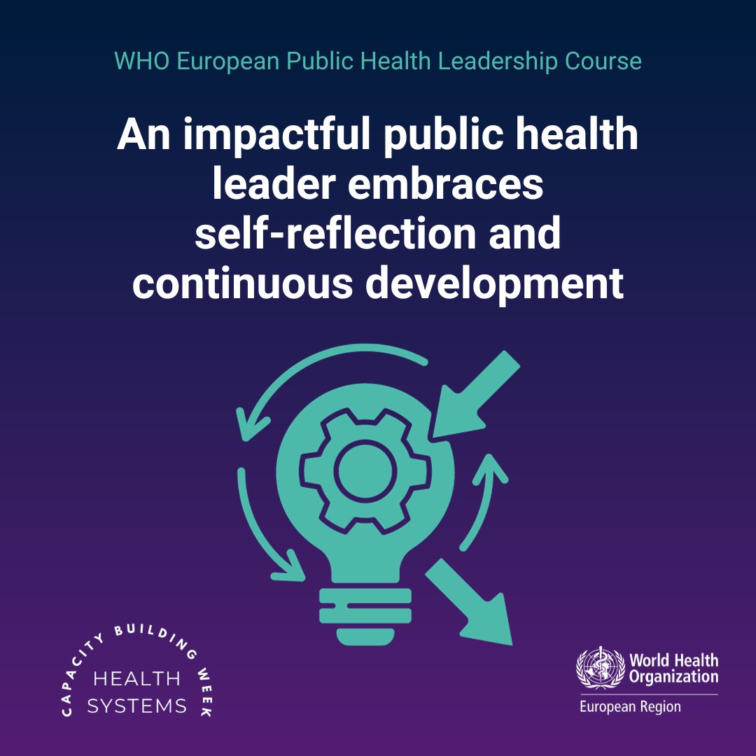 WHO_Europe's tweet photo. What makes a great public health leader:  

Self-reflection 🔄 
Continuous development 📈 

Learn how the European Public Health Leadership Course is supporting future leaders 👇
https://t.co/qG4RB45Oyw

#PHLC2023 #BuildCapacity4Health https://t.co/fzuY7n2rHA