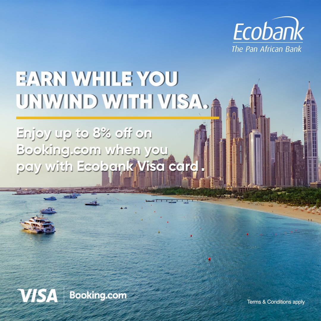 EcobankGhanaPLC's tweet photo. Use your #Ecobank Visa card to book your next stay on https://t.co/dYFdr23obi and get up to 8% off. To activate, visit https://t.co/922jDlk5jW and enter the code 'VISABKNG'. This offer is valid until December 31, 2024.
#EcobankCards #Discount #ThePanAfricanBank https://t.co/1PM9yIIsib