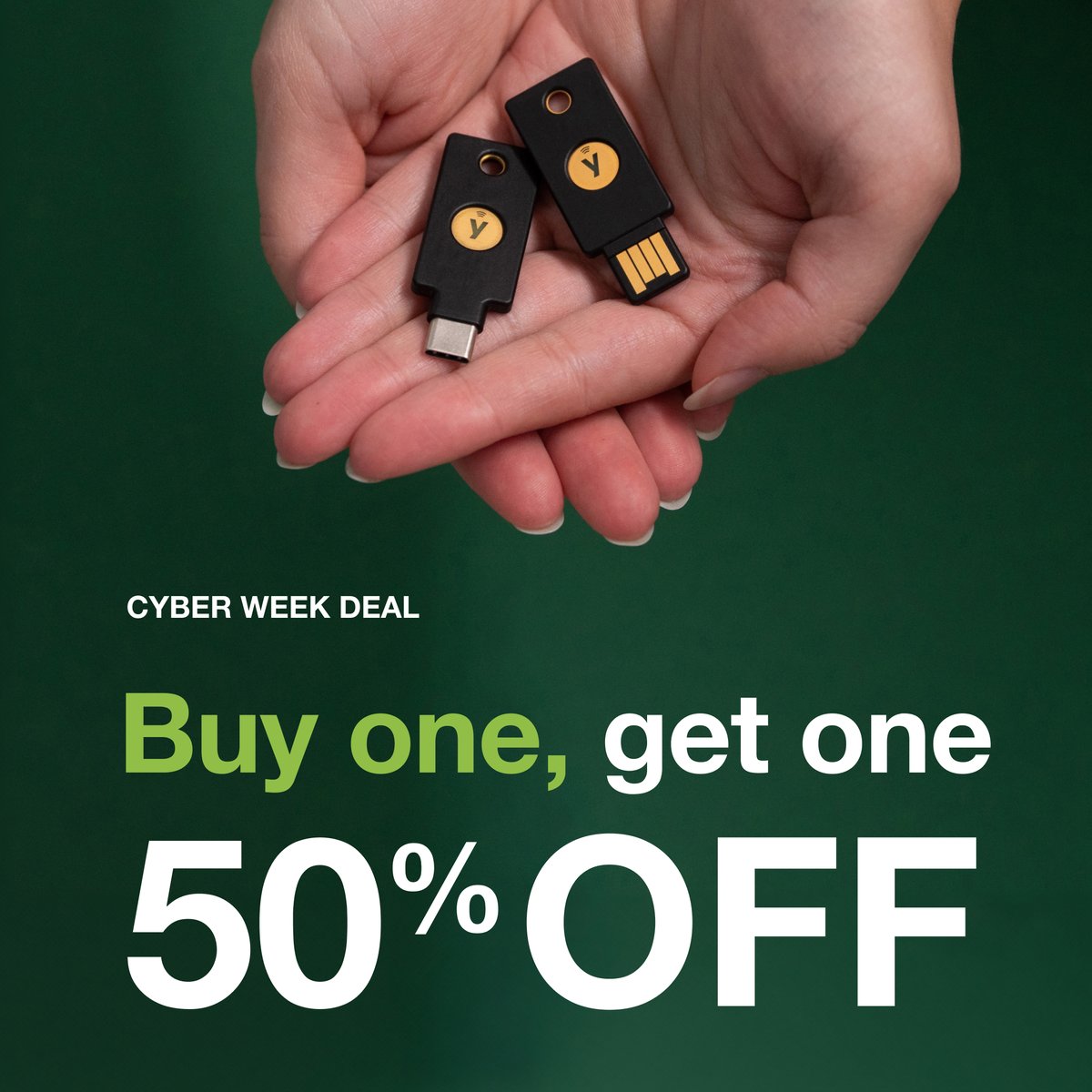 What's your backup plan? Always have a spare with our BOGO #CyberWeek deal: Buy one YubiKey, get a 2nd for 50% off: yubi.co/cyber-week-2023