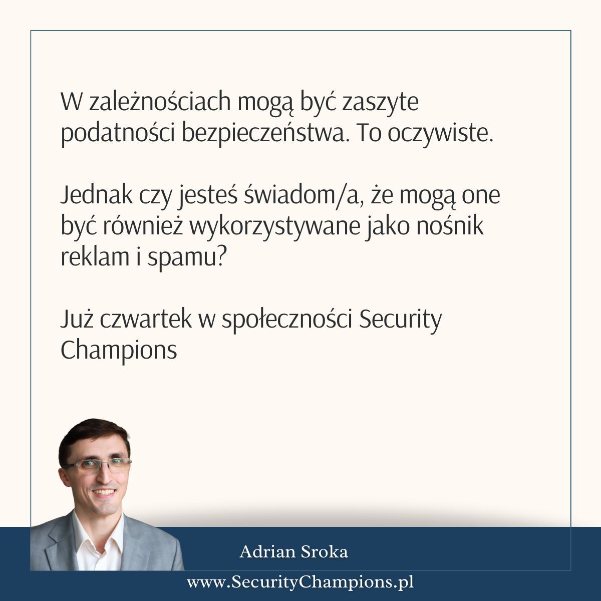 suvrocDev's tweet photo. W zależnościach mogą być zaszyte podatności bezpieczeństwa. Jednak czy jesteś świadom/a, że mogą one być również wykorzystywane jako nośnik reklam i spamu?
👉 Chcesz dowiedzieć się więcej?

Zapisz się do społeczności Security Champion (https://t.co/GUYoizBKxa). https://t.co/rzsZkmdrJc