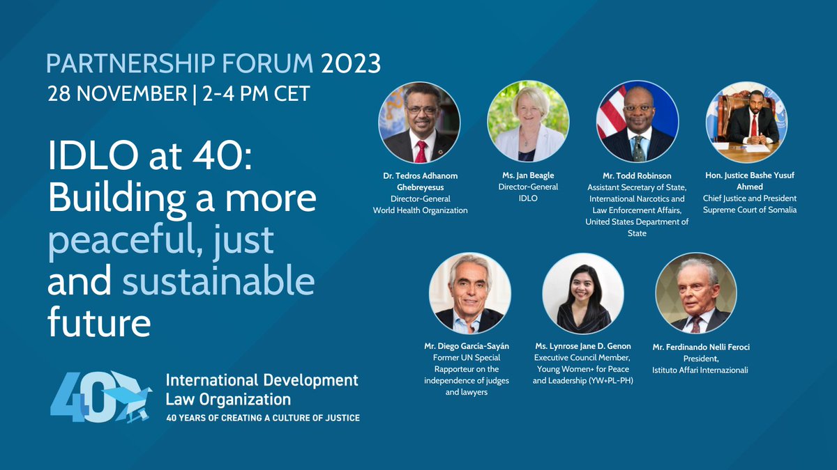 Join us online on 28 November with our DG <a href="/JanMBeagle/">Jan Beagle</a> and a panel of high-level speakers for a special edition of our annual Partnership Forum.

This year we're celebrating 40 years of building a culture of justice.

Register now 👉 ow.ly/zKPP50Q8oRw

#IDLO40years