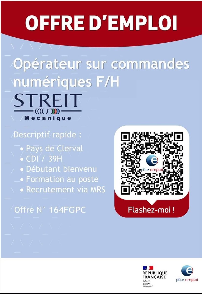 On recrute dans le pays de #clerval #bfc #doubs en #industrie débutants bienvenus ✅ flashez le code pour avoir toutes les infos !⏬