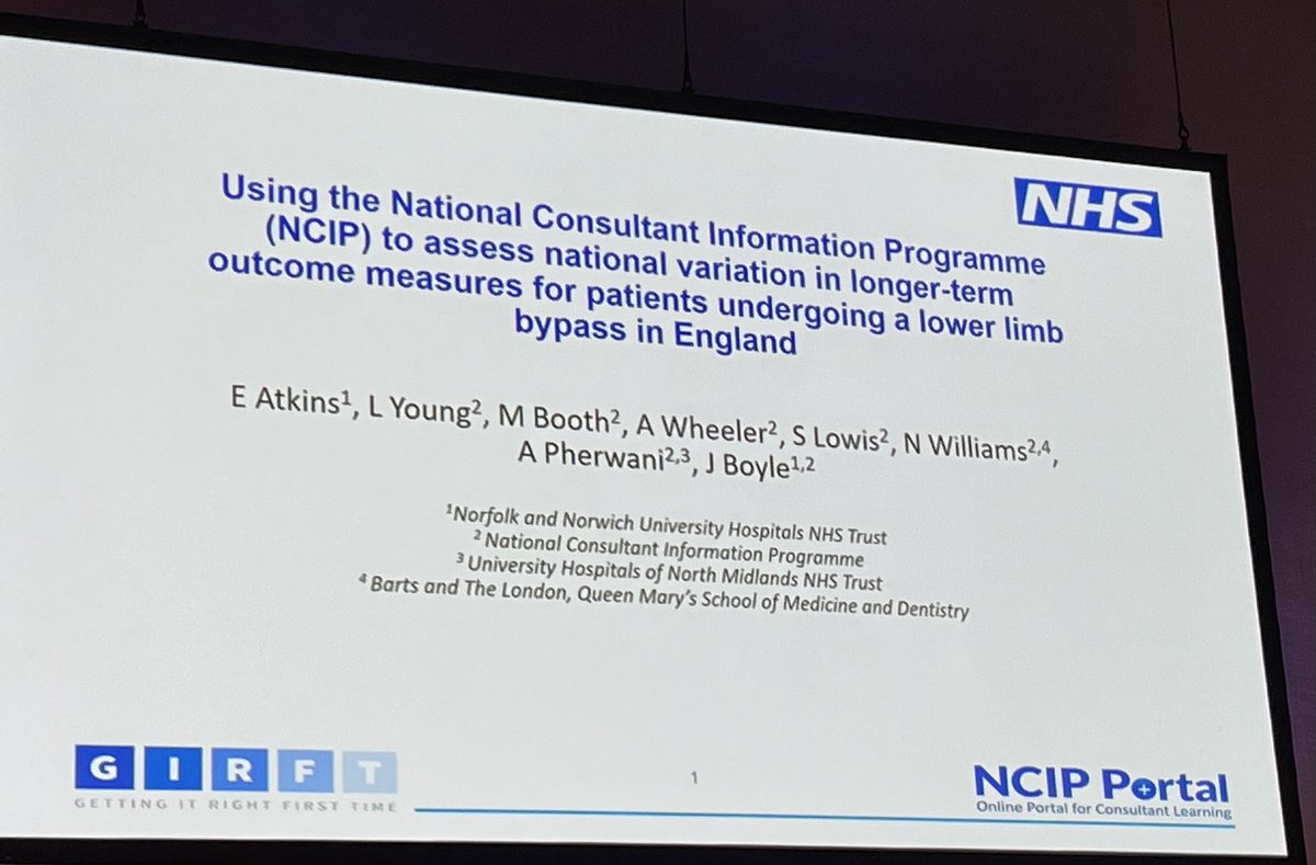 Excellent first presentation of NCIP lower limb bypass data by ⁦<a href="/ellieroseatkins/">Ellie Atkins</a>⁩ ⁦<a href="/NHSGIRFT/">Getting It Right First Time (GIRFT)</a>⁩ ⁦<a href="/VSGBI/">Vascular Society</a>⁩ #VSASM2023 #Dublin ⁦<a href="/adpherwani/">Arun Pherwani</a>⁩