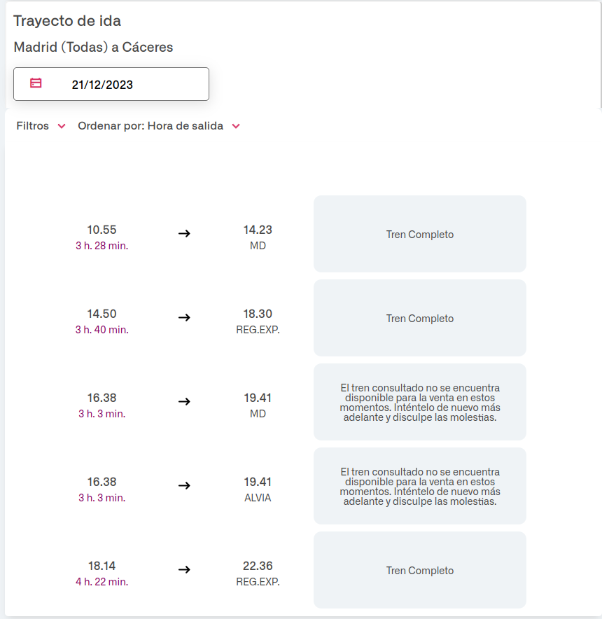 Olippolar's tweet photo. @Renfe Cómo se supone que debo interpretar esto? El tren de las 16:38 "no se encuentra disponible" durante todo diciembre? https://t.co/14MJaQwVsF