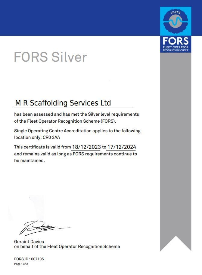 We are happy to share that we have passed our FORS Silver for another year! 

Well done Darren for your hard work undertaking and submitting the FORS audit on your own for the first time! 🏆 ⚫ 🟡 

#TeamMR #Scaffolding #London #FORS #RoadSafetyWeek #Fleet