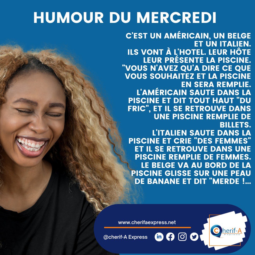 #humour_du_mercredi

Nous vous souhaitons une excellente journée.

Visitez notre site internet:
cherifaexpress.net

#cherifaexpress #blague #histoiredrole #humour #fun #rire #Guinee #stopcovid19