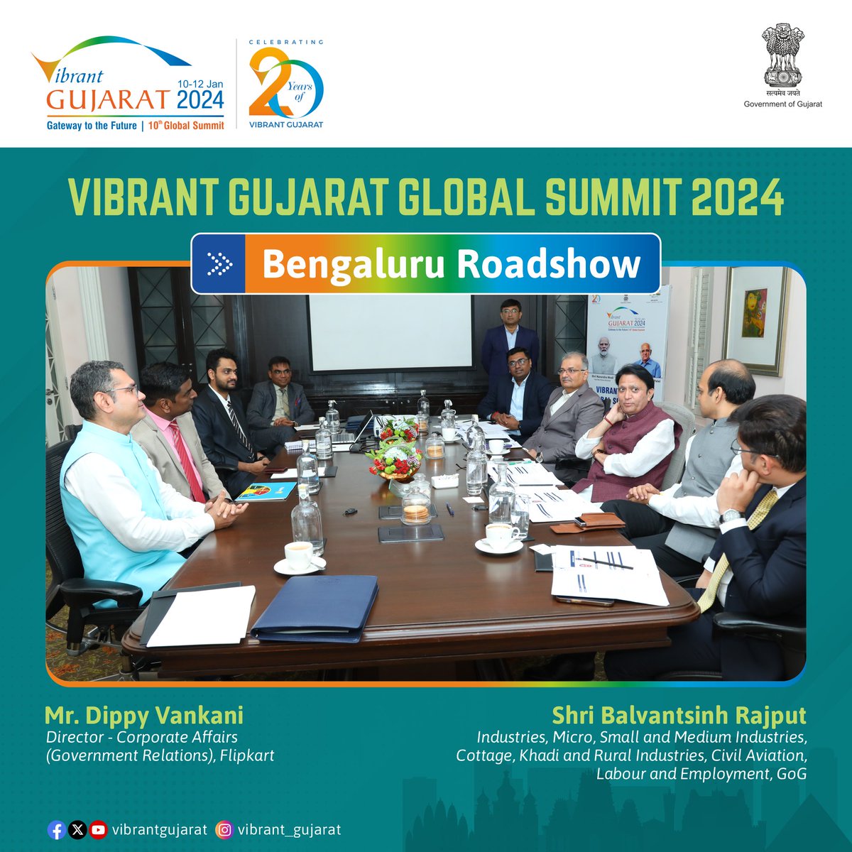 VibrantGujarat's tweet photo. Mr. @DippyVankani, Director-Corporate Affairs (Government Relations), @Flipkart, met with Shri @Balwantsinh99, Hon’ble Minister of Industries, GoG, during the #VGGS2024 Bengaluru Roadshow (1/4) https://t.co/GalMSFHtcx