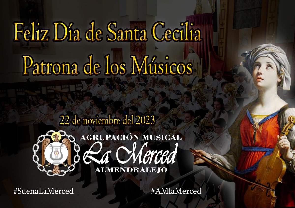 "El amor y la música no se ven, pero se sienten y se disfrutan como nada en la vida"

🎼 Feliz día de Santa Cecilia, Patrona de los Músicos

🤝🏻 Feliz día también a nuestros compañeros de la Escuela y Banda Municipal de Música de Almendralejo 

#AMlaMerced #SuenaLaMerced
