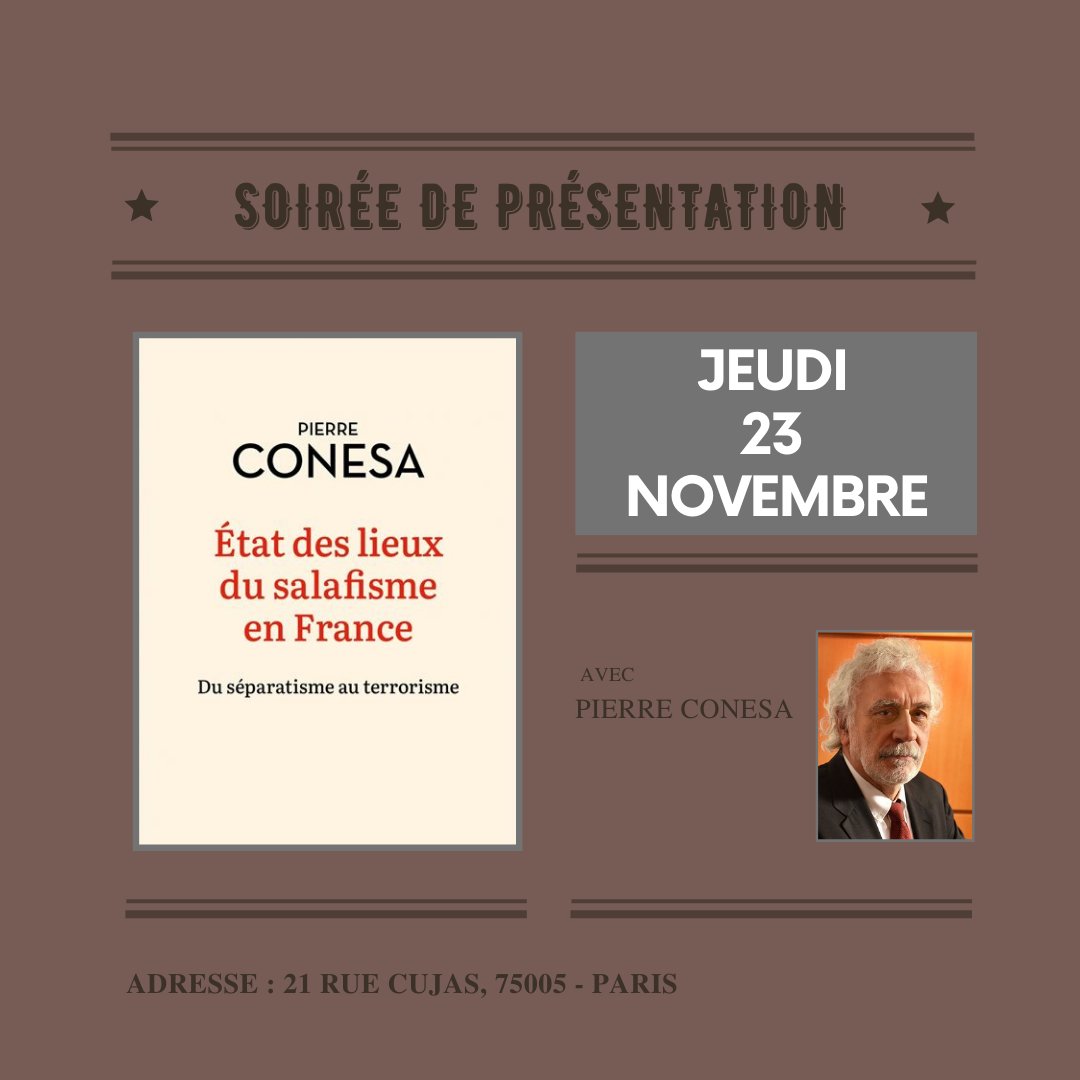 La librairie Le Tiers Mythe et <a href="/EditionsdelAube/">Éditions de l'Aube</a> vous invitent à rencontrer M. Pierre Conesa pour la présentation de son dernier livre "État des lieux du salafisme en France". Le jeudi 23 novembre 2023 à 18h30
