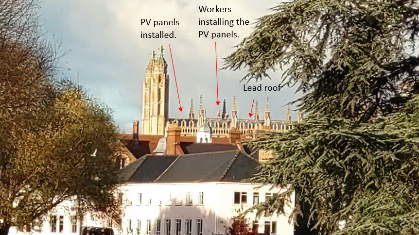 Great to see the PV panels now being installed on Kings College Chapel roof Can you spot them? @Kings_College @TransitionCambs @CCFcambridge @dave4labour @cllrkatie @camcitco @CambridgeIndy