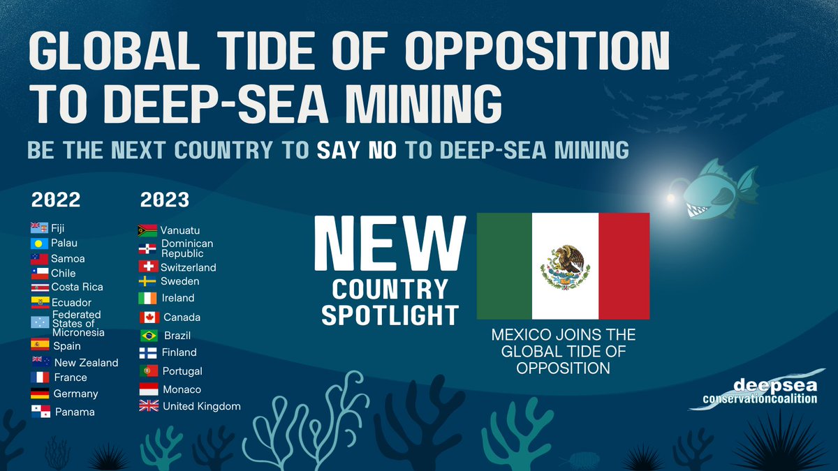 🚨Mexico🇲🇽 is the latest country to join the tide of opposition to destructive #DeepSeaMining! 

In a communique Mexico highlights the urgent need to protect the common heritage of humankind given the environmental crises we face

Which country will be next to #DefendTheDeep? 📈