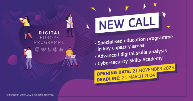 DigitalEU's tweet photo. 📢 New set of calls for proposals under the #DigitalEUProgramme is out!

💸 A total budget of €42 million will be allocated to design and support:

🟣 Advanced #DigitalSkills
🟣 the Cyber Skills Academy

🗓️ Deadline: 21 March 2024

Apply now! ⤵️