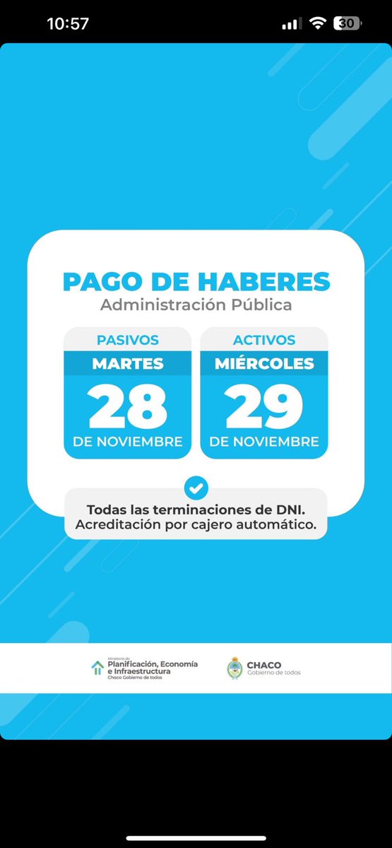edulopezprensa's tweet photo. Pago de sueldos para las y los trabajadores de la Administración pública!

🗓️ Los haberes se pagarán el 28 al personal pasivo y el 29 a activos.

👉🏻 Continúa el proceso de recomposición salarial en la Provincia ❤️. https://t.co/uKphlNIlwt