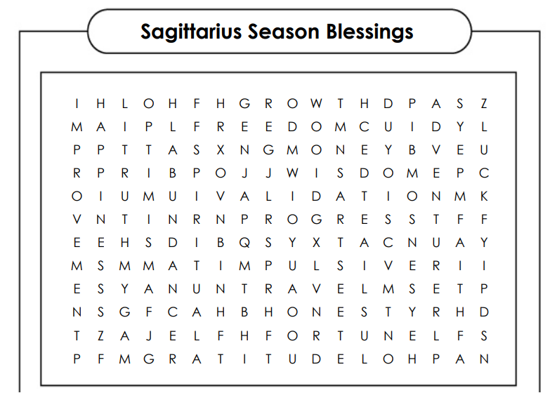 shawtyastrology's tweet photo. The first THREE words you find can show you the types of blessings, themes, or experiences you might have during Sagittarius season! ♐️☀️

What 3 words did you find?! 👀✨ https://t.co/woENDArFlM