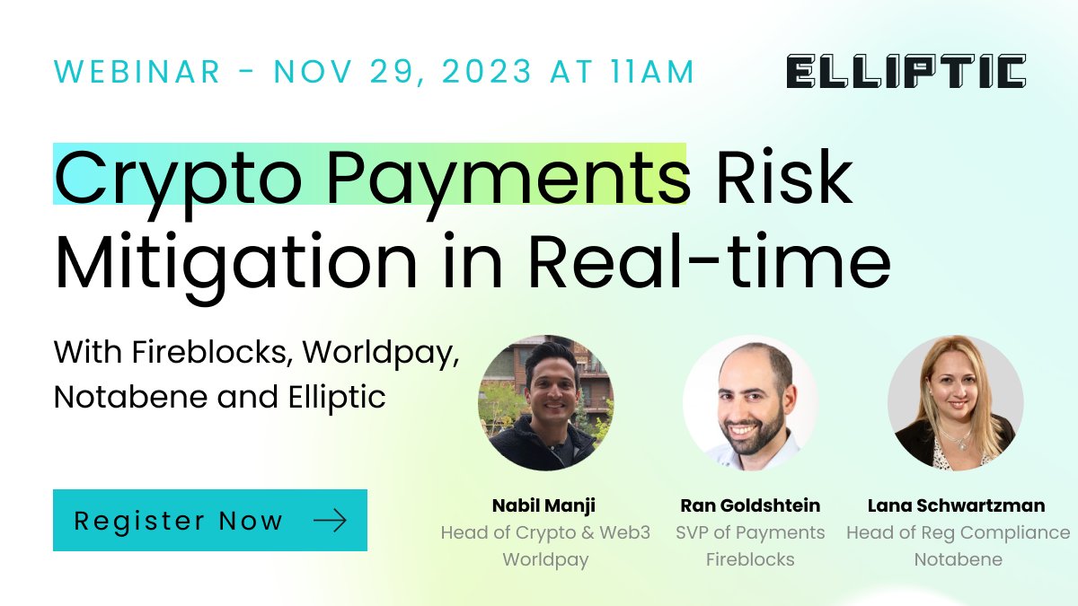 Notabene (@notabene_id) on Twitter photo ๐ฝ๏ธ Don't miss out on next week's must-attend webinar! ๐ Join us for a deep dive into Crypto Payments Risk Mitigation in Real-time.
Register now ๐ elliptic.co/webinars-eventโฆ
#CryptoPayments #RiskMitigation #Webinar #FinanceInnovation #FintechInsights ๐ฝ๏ธ Don't miss out on next week's must-attend webinar! ๐ Join us for a deep dive into Crypto Payments Risk Mitigation in Real-time.
Register now ๐ elliptic.co/webinars-eventโฆ
#CryptoPayments #RiskMitigation #Webinar #FinanceInnovation #FintechInsights