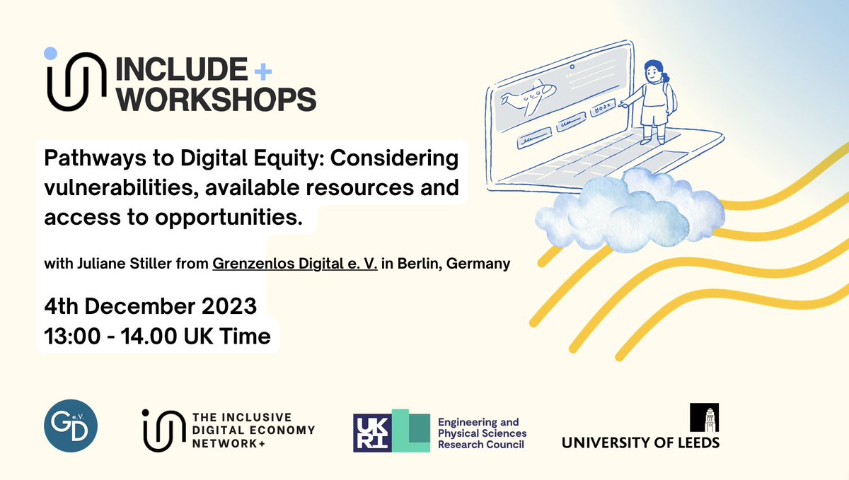 🙌We're happy to announce our next #digitalequity workshop. This time, we will learn from with Juliane Stiller from Grenzenlos Digital e. V.  about their work with refugees and migrants in #Germany.

4th December  
1 pm - 2 pm UK Time 
 
Online  🔗 eventbrite.co.uk/e/pathways-to-…