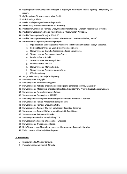 Wraz z 50 innymi organizacjami pacjenckimi wystosowaliśmy apel do min. Macieja Miłkowskiego, aby w okresie zmiany rządu utrzymana została ciągłość podejmowania decyzji dotyczących leków, zwłaszcza w ramach zaawansowanych procesów refundacyjnych. <a href="/MZ_GOV_PL/">Ministerstwo Zdrowia</a> <a href="/Milkowski_M/">Maciej Miłkowski</a>