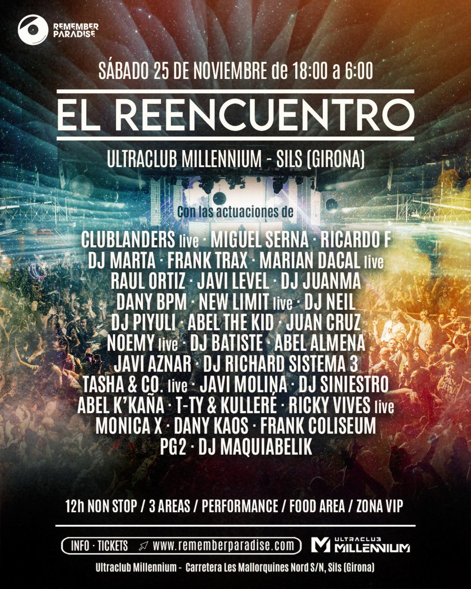 Este sábado tenemos doble liada!!! ⚡⚡

22:00 a 23:00: Remember Paradise | MIllenium | SIls - Girona
04;00 a 05:00  Vinaròs Carnaval Remember | Vinaròs - Castellón