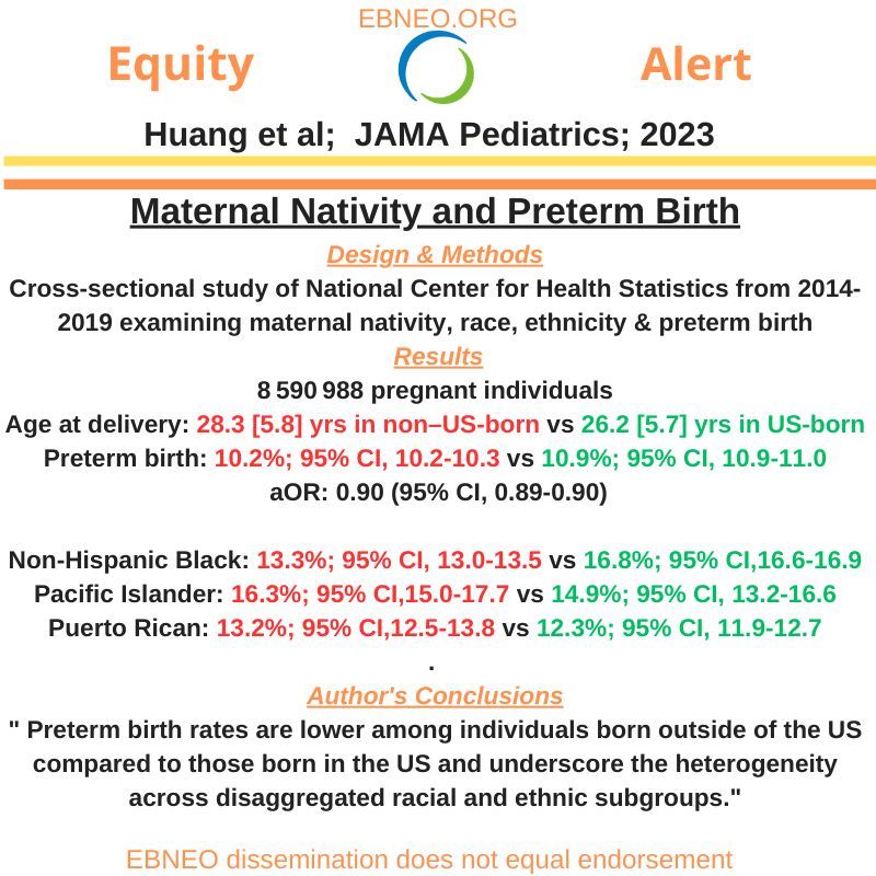 Preterm Birth Rates Vary Widely Among US Nativity, Racial, and Ethnic Groups as shown in a recent publication in @JAMAPediatrics buff.ly/3Gd3SYU #ebneoalerts #equity4babies #EBNEOEquityAlerts #neotwitter #neoEBM
