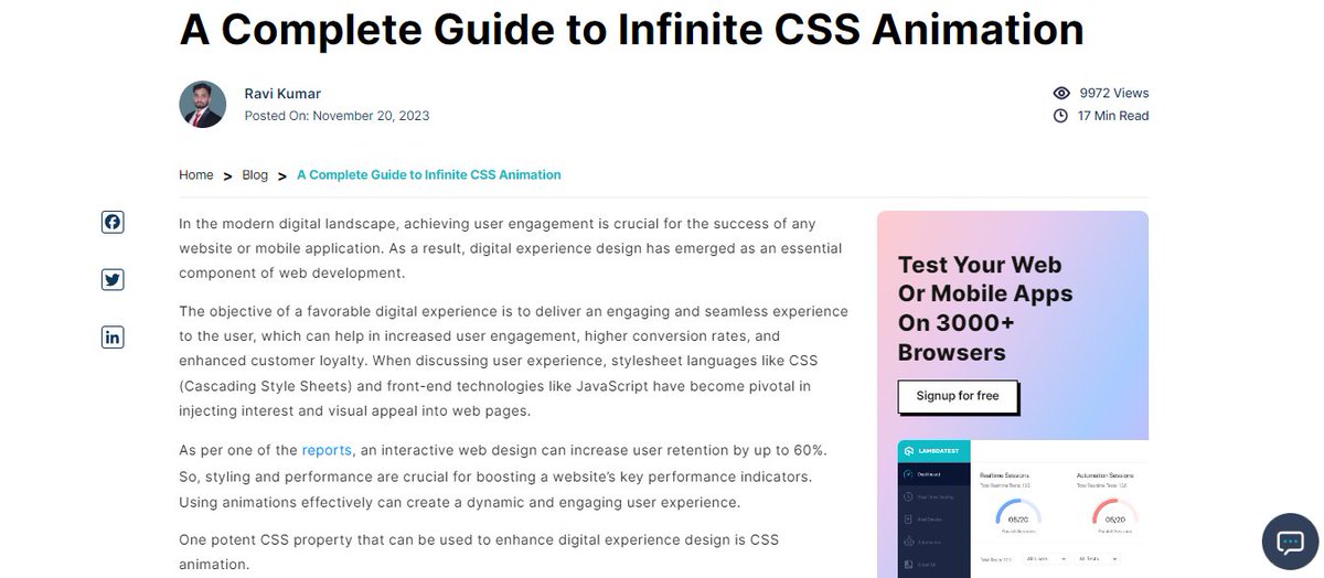 Hey Guys my new blog on 'A Complete Guide to Infinite CSS Animation' Is live now you can check it out. 🔗lambdatest.com/blog/infinite-…