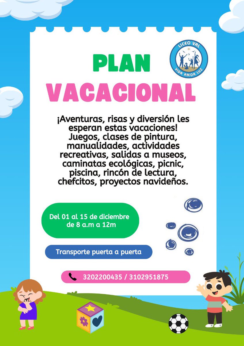 ¡No te pierdas nuestro plan vacacional
Del 1 al 15 de diciembre!
Más información en los números telefónicos.