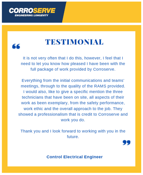 corroserve's tweet photo. Recently received a client testimonial for a project we completed. The client was extremely impressed with the full service package offered by our team, commending the three team members who worked onsite 👏

Find out more about our full service package: https://t.co/nwpCFpiFrH https://t.co/V06d2zaipN