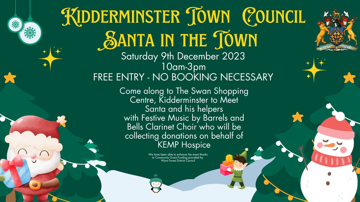 🎅Santa Claus is coming to Town 🎅
Santa and his helpers will be spreading more festive cheer in the town!
Location: The Swan Centre, Kidderminster
Date: Saturday 9th December 2023
Times: 10am-3pm
Price: FREE ENTRY/NO BOOKING NECESSARY
#Christmas #Christmas2023 #Santa #familyfun