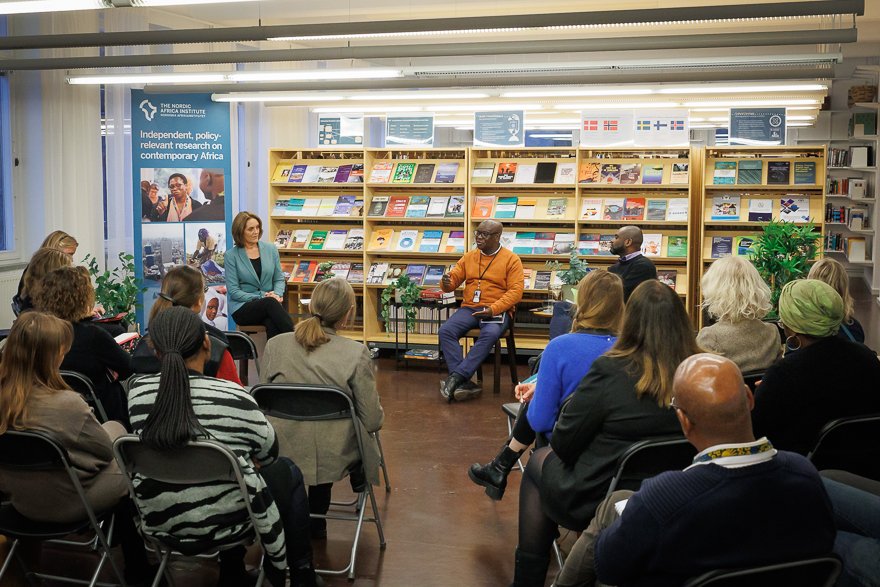 NordicAfrica's tweet photo. Engaging discussion at NAI today with Prof @sholaomotola &amp; Prof @BabsFagbayibo moderated by Prof @EleanorFisher_ about the resurgence of military coups in Africa. Participants explored the impact on democracy, security &amp; development &amp; also how it affects the legitimacy of the AU https://t.co/vWkplAP4h0