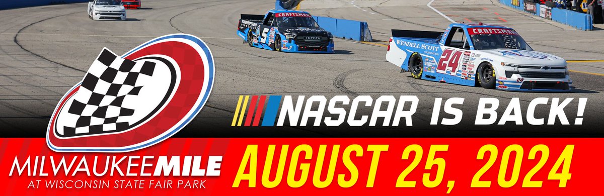 Track Enterprises Events At The Milwaukee Mile (@mkemilenascar) on Twitter photo Just in time for the holidays - buy or renew your <a href="/NASCAR/">NASCAR</a> tickets NOW for our Sunday, August 25, 2024 <a href="/NASCAR_Trucks/">NASCAR CRAFTSMAN Trucks</a> + <a href="/ARCA_Racing/">ARCA Menards Series</a> doubleheader race day at The Milwaukee Mile!
PLEASE GO TO bit.ly/46tlPNE or call (414) 266-7100 to buy your tickets!
FOR TICKET RENEWALS Just in time for the holidays - buy or renew your <a href="/NASCAR/">NASCAR</a> tickets NOW for our Sunday, August 25, 2024 <a href="/NASCAR_Trucks/">NASCAR CRAFTSMAN Trucks</a> + <a href="/ARCA_Racing/">ARCA Menards Series</a> doubleheader race day at The Milwaukee Mile!
PLEASE GO TO bit.ly/46tlPNE or call (414) 266-7100 to buy your tickets!
FOR TICKET RENEWALS