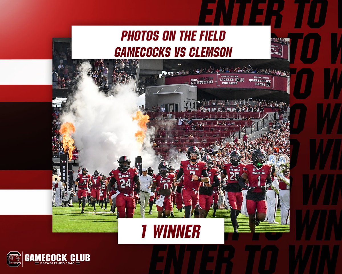 The Gamecock Club (@thegamecockclub) on Twitter photo ๐๐ป๐๐ฒ๐ฟ ๐๐ผ ๐ช๐ถ๐ป
Follow, Like and Retweet for a chance to win Pregame Photos on the Field for you and ๐ก๐ฉ๐๐๐ other people 3 hours prior to kickoff for this Saturday's <a href="/GamecockFB/">South Carolina Football</a> game! ๐ค ๐ ๐
<a href="/GamecocksOnline/">South Carolina Gamecocks</a> | #ForevertoThee ๐๐ป๐๐ฒ๐ฟ ๐๐ผ ๐ช๐ถ๐ป
Follow, Like and Retweet for a chance to win Pregame Photos on the Field for you and ๐ก๐ฉ๐๐๐ other people 3 hours prior to kickoff for this Saturday's <a href="/GamecockFB/">South Carolina Football</a> game! ๐ค ๐ ๐
<a href="/GamecocksOnline/">South Carolina Gamecocks</a> | #ForevertoThee