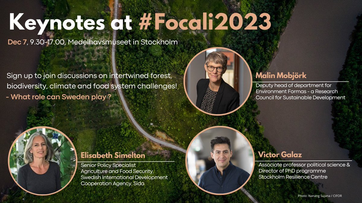 📢Great keynotes & sessions at #Focali2023 Dec 7 
Read more & sign up to secure your spot for dialogues & networking on intertwined #forest, #biodiversity, #climate & #foodsystem challenges! 

What role can 🇸🇪 play? #utvpol #swgreen

➡️buff.ly/40CYZlq