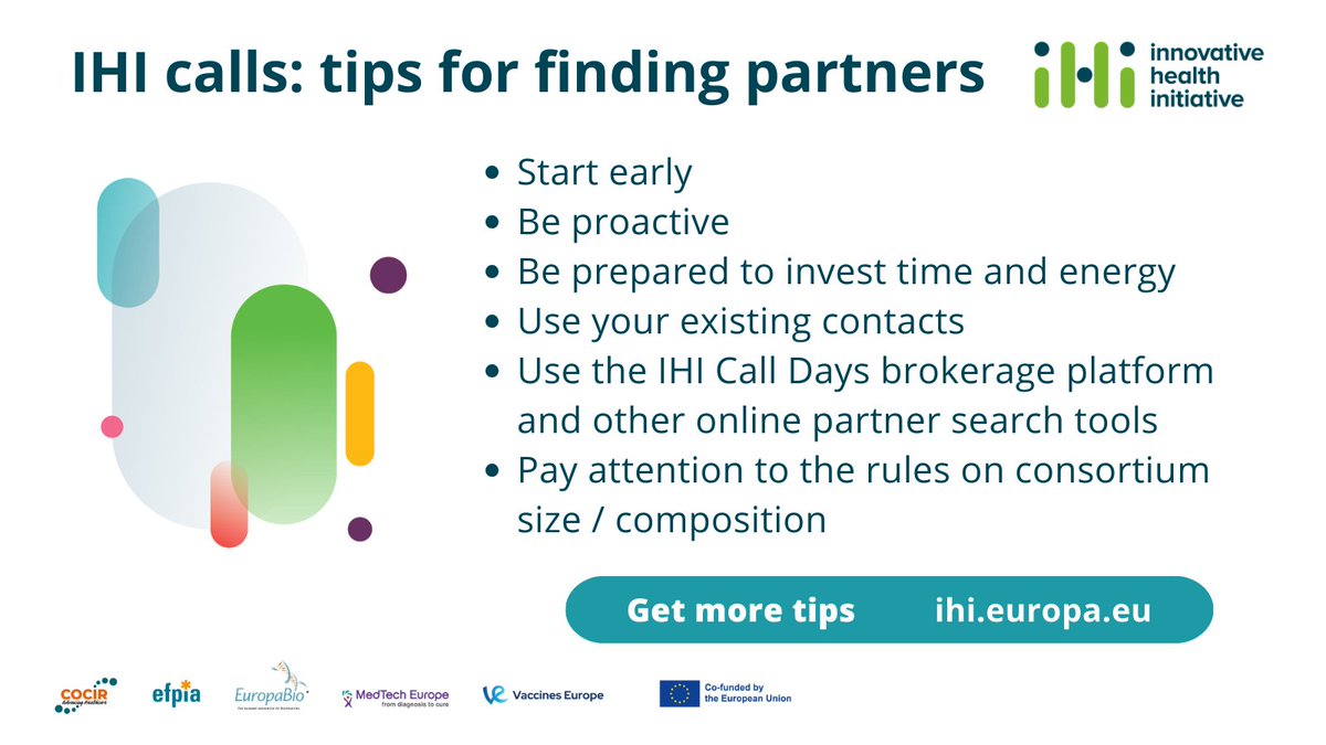 🤝 If you're thinking of applying for IHI calls, you'll need to find partners! 💻 Our #IHICallDays platform now includes the draft topics of calls 6 and 7 (as well as call 5) ➡️ bit.ly/3gRG4AI 💡 Get more tips on finding partners ➡️ europa.eu/!TB6djd #HorizonEU