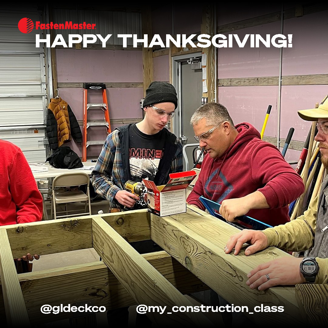 FastenMasterPro's tweet image. Happy Thanksgiving from FastenMaster!

We&apos;re thankful for all the PRO builders who value craftsmanship and quality in everything they do!

What are you thankful for?

#FastenMaster #FastenMasterPRO #PRODriven #Thanksgiving