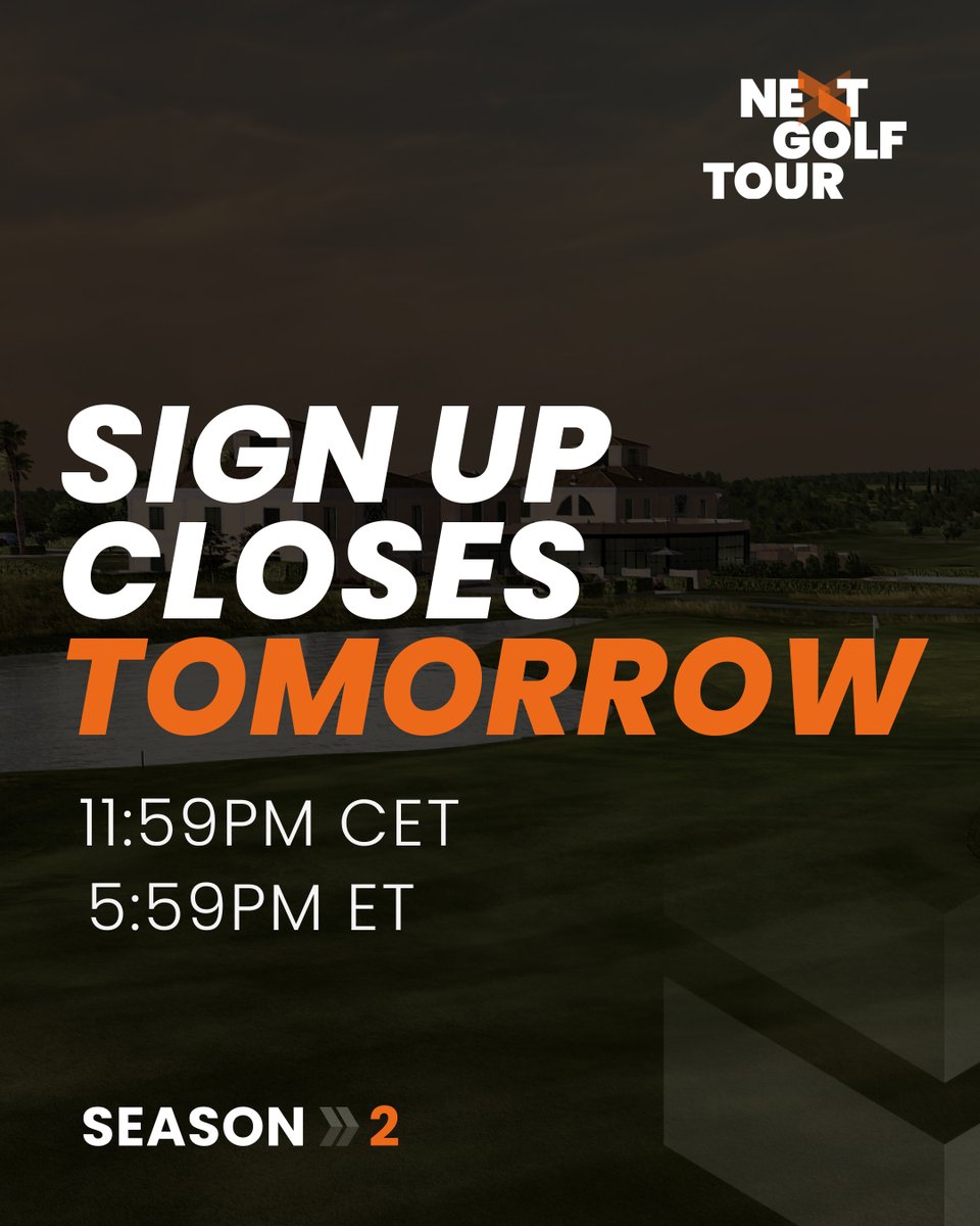 NEXTGolfTour's tweet image. ⛳️ Season 2 is shaping up to be great! The purse for Round 1 is currently at a staggering $172,400! 🏆 

With 724 (and counting!) competitors, competition is fierce. Secure your spot! Sign-ups closing tomorrow at 11:59pm CET. 🚀 

#NEXTGolfTour #ProGolf #GolfTournament