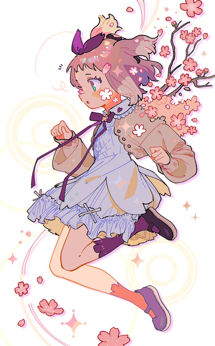 1girl dress solo shoes flower socks cherry blossoms  illustration images