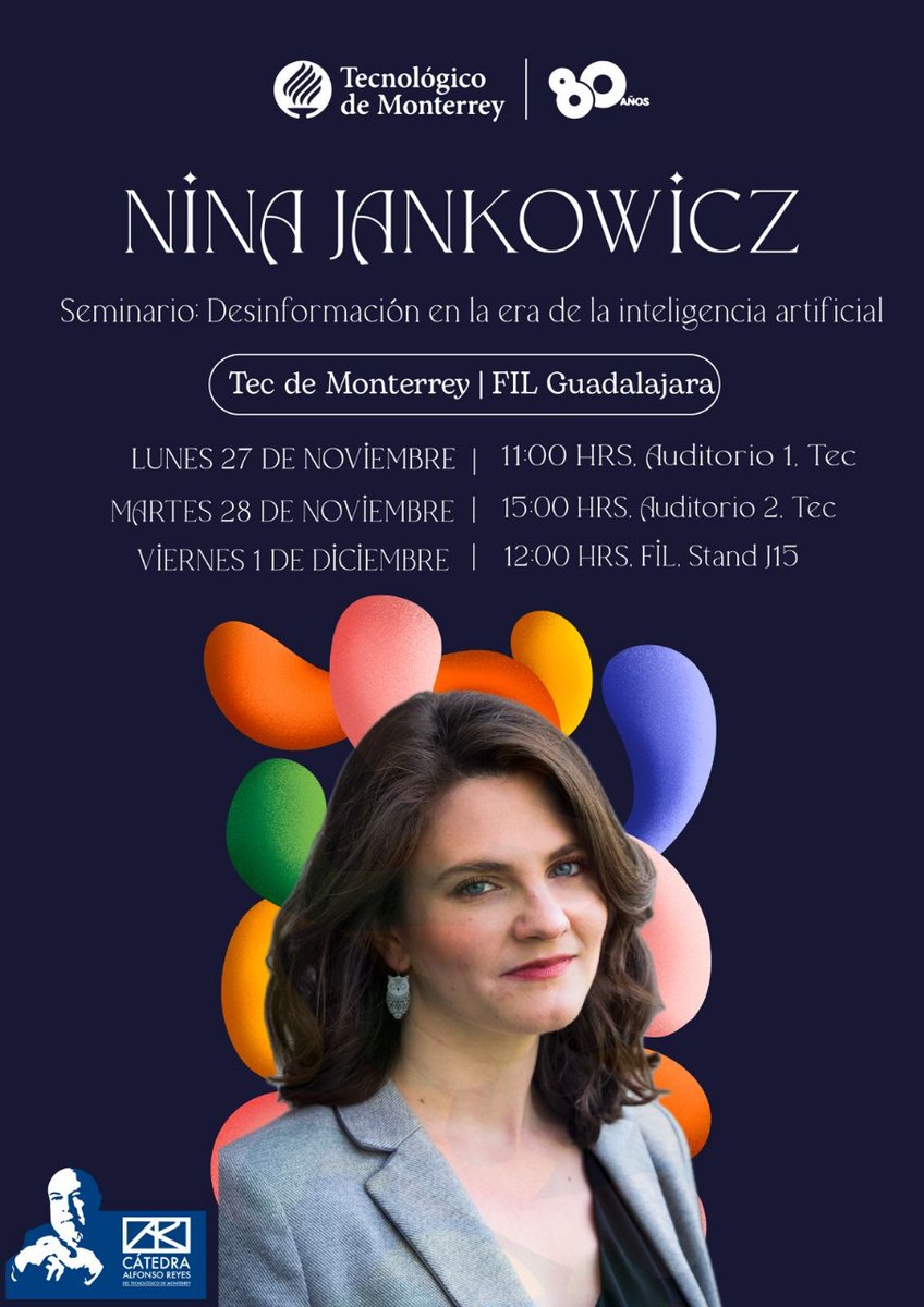 Hub de IA del Tec de Monterrey (@hub_ia_tec) on Twitter photo 📚 ¡Imperdible! Nina Jankowicz (<a href="/wiczipedia/">Jina Nankowicz</a>), destacada experta en desinformación y su impacto en democracias, estará presente en la <a href="/FILGuadalajara/">FIL Guadalajara</a> y en el <a href="/TECcampusGDL/">TEC Campus Guadalajara</a>. 🌐
¡Descubre más sobre su trabajo reconocido internacionalmente y no te pierdas su participación! 📖🎙️ 📚 ¡Imperdible! Nina Jankowicz (<a href="/wiczipedia/">Jina Nankowicz</a>), destacada experta en desinformación y su impacto en democracias, estará presente en la <a href="/FILGuadalajara/">FIL Guadalajara</a> y en el <a href="/TECcampusGDL/">TEC Campus Guadalajara</a>. 🌐
¡Descubre más sobre su trabajo reconocido internacionalmente y no te pierdas su participación! 📖🎙️