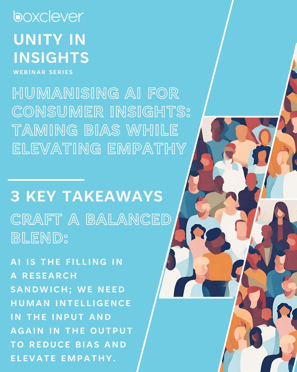 Weboxclever's tweet photo. 📢 Did you miss today's webinar "Humanising AI for Consumer Insights: Taming Bias while Elevating Empathy"?
👀 Fear not. You can watch the full session via the link in the comments and we have captured our 3 Key Takeaways for you.
#UnityInInsights #Boxclever #HumanisingAI #AI https://t.co/CVa2mrVgbF