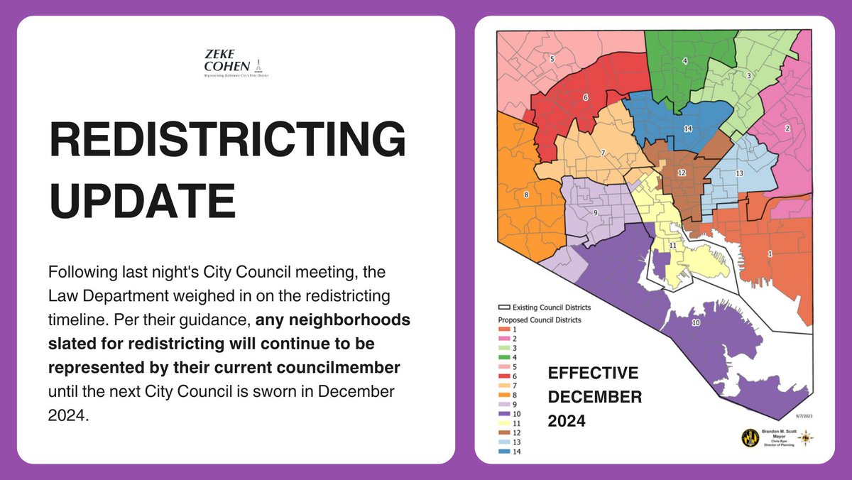 Redistricting Update! Any neighborhoods slated for redistricting will continue to be represented by their current councilmember until the next City Council is sworn in December 2024.