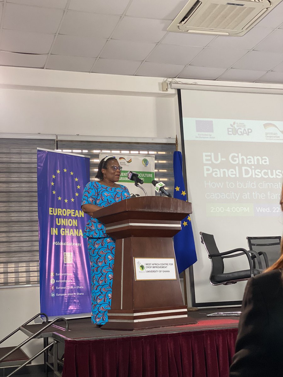 ug_SOA's tweet photo. In presence at the EU- Ghana Panel Discussion, is the Dean of the School of agriculture, Professor Irene Susana Egyir .. - Giving the  opening address to officially kickstart the event . https://t.co/bBJl7G3ute