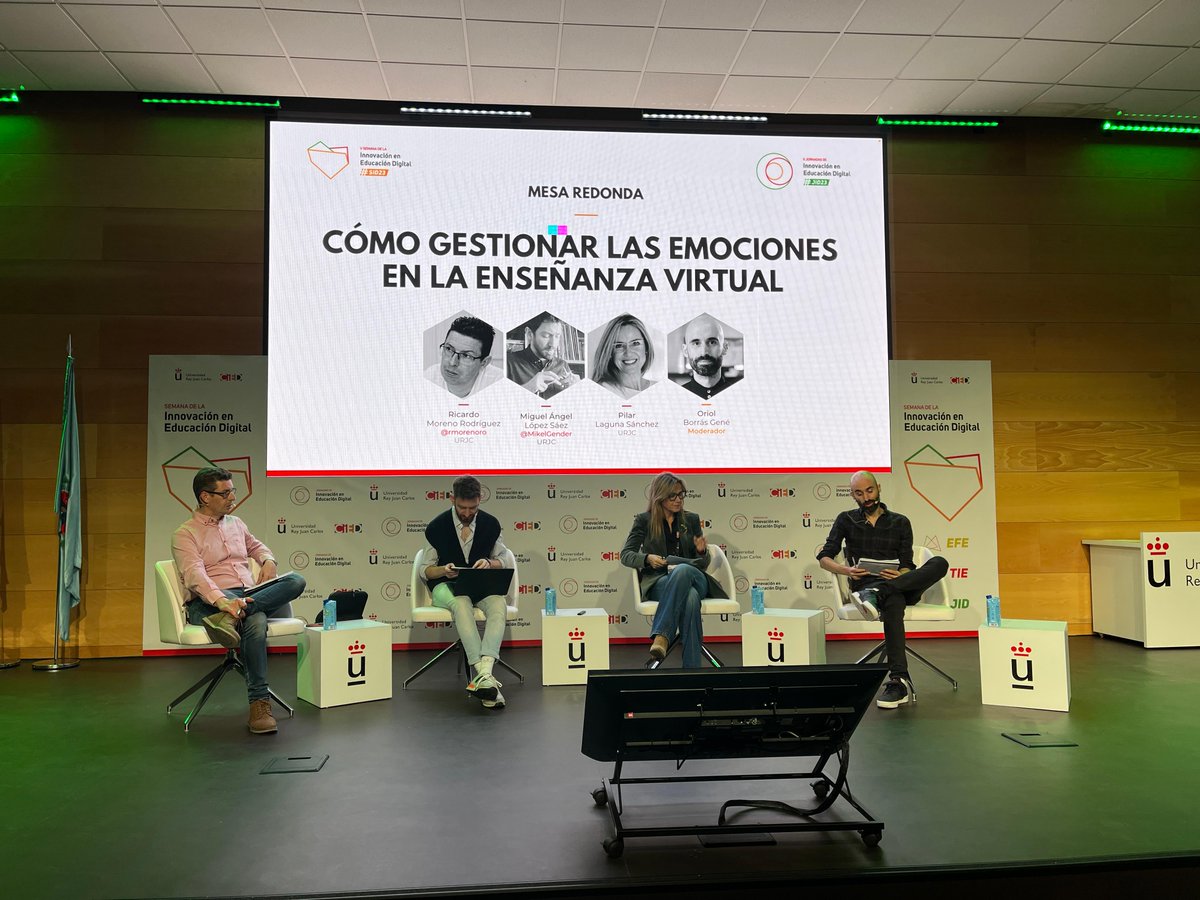 Estamos ya en la mesa «Cómo gestionar las emociones en la enseñanza virtual» en las X Jornadas de Innovación en Educación Digital  de la <a href="/urjc/">URJC</a>, con el hilo El oficio de aprender.
#JID23 #SID23